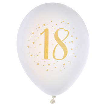 Santex verjaardag leeftijd ballonnen 18 jaar - 8x stuks - wit/goud - 23 cm&nbsp;- Feestartikelen - Ballonnen