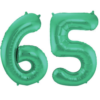 Leeftijd feestartikelen/versiering grote folie ballonnen 65 jaar glimmend groen 86 cm - Ballonnen