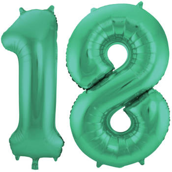 Leeftijd feestartikelen/versiering grote folie ballonnen 18 jaar glimmend groen 86 cm - Ballonnen