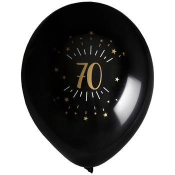 Santex verjaardag leeftijd ballonnen 70 jaar - 8x stuks - zwart/goud - 23 cmA - Feestartikelen - Ballonnen
