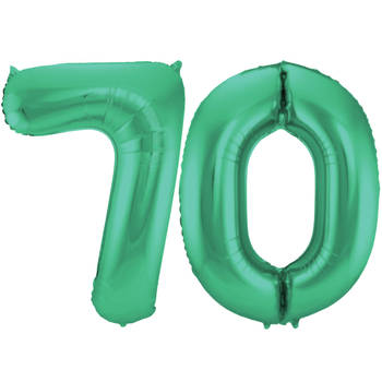 Leeftijd feestartikelen/versiering grote folie ballonnen 70 jaar glimmend groen 86 cm - Ballonnen