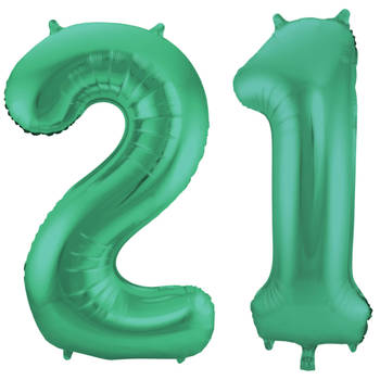 Leeftijd feestartikelen/versiering grote folie ballonnen 21 jaar glimmend groen 86 cm - Ballonnen