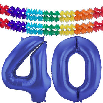 Leeftijd feestartikelen/versiering grote folie ballonnen 40 jaar paars 86 cm + slingers - Ballonnen
