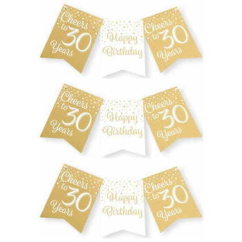 Paperdreams Verjaardag Vlaggenlijn 30 jaar - 3x - Gerecycled karton - wit/goud - 600 cm - Vlaggenlijnen