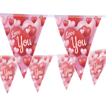 Funny Fashion Love You/Liefde/Valentijn/Bruiloft thema feestslinger vlaggenlijn - hartjes print - 500 cm - plastic - Vla