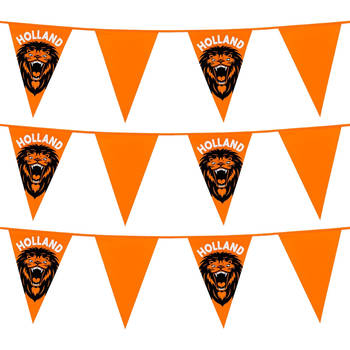 Vlaggenlijn XL - 3x - oranje met leeuw - 8 meter - 14 vlaggen - kunststof - Vlaggenlijnen