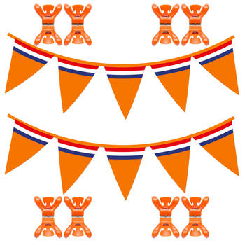 Oranje vlaggetjes/vlaggenlijn versiering set met 2 slingers van 10 m voor binnen - Vlaggenlijnen