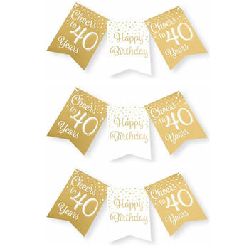 Paperdreams Verjaardag Vlaggenlijn 40 jaar - 3x - Gerecycled karton - wit/goud - 600 cm - Vlaggenlijnen