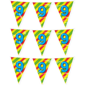 Paperdreams verjaardag 9 jaar thema vlaggetjes - 3x - feestversiering - 10m - folie - dubbelzijdig - Vlaggenlijnen