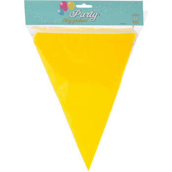 Party Vlaggenlijn - binnen/buiten - plastic - geel - 600 cm - 25 vlaggetjes - Vlaggenlijnen