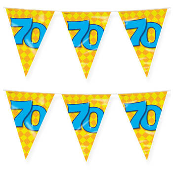 Paperdreams verjaardag 70 jaar thema vlaggetjes - 2x - feestversiering - 10m - folie - dubbelzijdig - Vlaggenlijnen