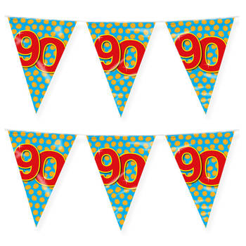 Paperdreams verjaardag 90 jaar thema vlaggetjes - 2x - feestversiering - 10m - folie - dubbelzijdig - Vlaggenlijnen