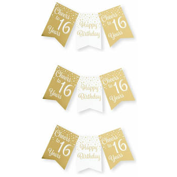 Paperdreams Verjaardag Vlaggenlijn 16 jaar - 3x - Gerecycled karton - wit/goud - 600 cm - Vlaggenlijnen