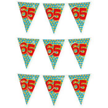Paperdreams verjaardag 65 jaar thema vlaggetjes - 3x - feestversiering - 10m - folie - dubbelzijdig - Vlaggenlijnen