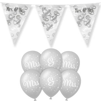 Paperdreams Mrs/Mrs huwelijks feest set - Ballonnen & vlaggenlijnen - 13x stuks - Vlaggenlijnen