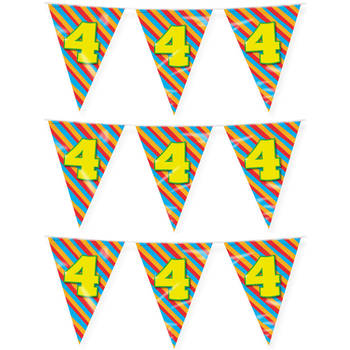 Paperdreams verjaardag 4 jaar thema vlaggetjes - 3x - feestversiering - 10m - folie - dubbelzijdig - Vlaggenlijnen