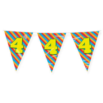 Paperdreams Verjaardag 4 jaar thema Vlaggetjes - Feestversiering - 10m - Folie - Dubbelzijdig - Vlaggenlijnen