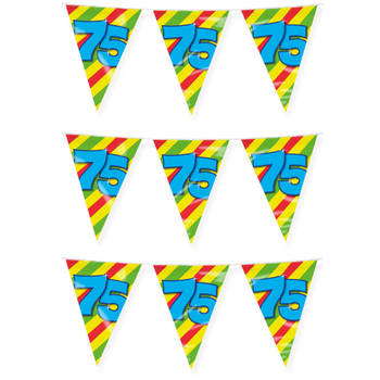 Paperdreams verjaardag 75 jaar thema vlaggetjes - 3x - feestversiering - 10m - folie - dubbelzijdig - Vlaggenlijnen