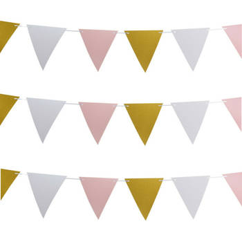 Party Vlaggenlijn - 3x - binnen - papier - roze/goud/wit - 6 m - 25 vlaggetjes - Vlaggenlijnen