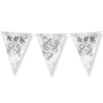 Paperdreams Vlaggenlijn - Mr. & Mr. huwelijks feest/party - zilver/wit - 10m - Vlaggenlijnen