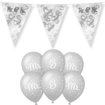 Paperdreams Mr/Mr huwelijks feest set - Ballonnen & vlaggenlijnen - 13x stuks - Vlaggenlijnen