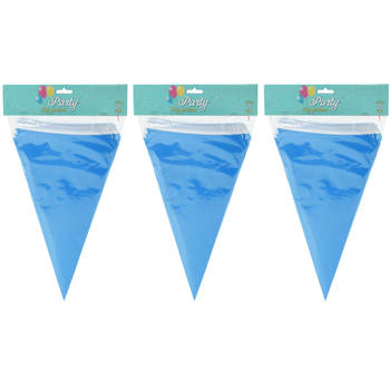 Party Vlaggenlijn - 3x - binnen/buiten - plastic - blauw - 600 cm - 25 vlaggetjes - Vlaggenlijnen