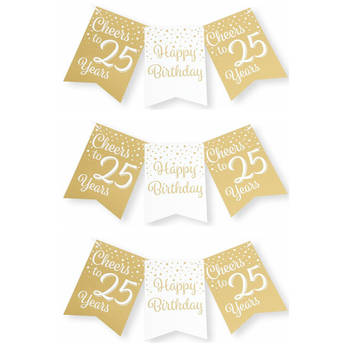 Paperdreams Verjaardag Vlaggenlijn 25 jaar - 3x - Gerecycled karton - wit/goud - 600 cm - Vlaggenlijnen