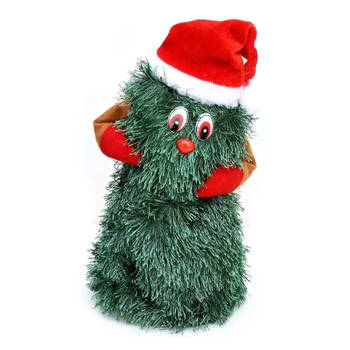Zingende en dansende kerstboom - figuur - groen - H20 cm - Kerstman pop