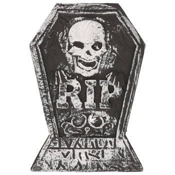 Horror kerkhof decoratie grafsteen RIP met schedel 38 x 27 cm - Feestdecoratievoorwerp