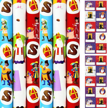 Club Van Sinterklaas Inpak Cadeaupapier incl. 20 naamstickers - 6 Rollen 70 cm x 2 meter