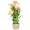 Kunstbloemen boeket roze - in pot wit - keramiek - H40 cm - Kunstbloemen