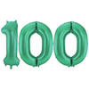 Leeftijd feestartikelen/versiering grote folie ballonnen 100 jaar glimmend groen 86 cm - Ballonnen