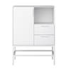 Ravn dressoir 1 deur en 2 lades, wit gelakt, wit metalen frame.