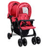 The Living Store Tandem Twin Staal-Linnen Dubbele Wand-wandelwagen - 122.5 x 53.5 x 111 cm - Rood/Zwart