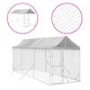 The Living Store Hondenkennel Buiten - 2 x 6 x 2.5 m - Gegalvaniseerd Staal - Polyetheen Dak - Zilver