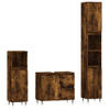 The Living Store Badkamermeubelset - Gerookt eiken - Hoog- 30x30x190 cm - Laag- 30x30x100 cm - Wastafelkast- 65x33x60