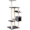 The Living Store Kattenboom - Donkergrijs - 78.5 x 65 x 142 cm - Meerdere niveaus en comfortabel pluche