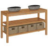 The Living Store Badkamermeubel Teakhout 132x45x75cm - 2 Rivierstenen Wastafels - 4 Zeegras Manden