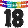 Leeftijd feestartikelen/versiering grote folie ballonnen 18 jaar zwart 86 cm + slingers - Ballonnen
