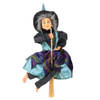 Creation decoratie heksen pop - vliegend op bezem - 30 cm - zwart/blauw - Halloween versiering - Halloween poppen