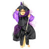 Creation decoratie heksen pop - vliegend op bezem - 35 cm - zwart/paars - Halloween versiering - Halloween poppen
