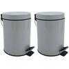 MSV Prullenbak/pedaalemmer - 2x - metaal - grijs - 3 liter - 17 x 25 cm - Badkamer/toilet - Pedaalemmers