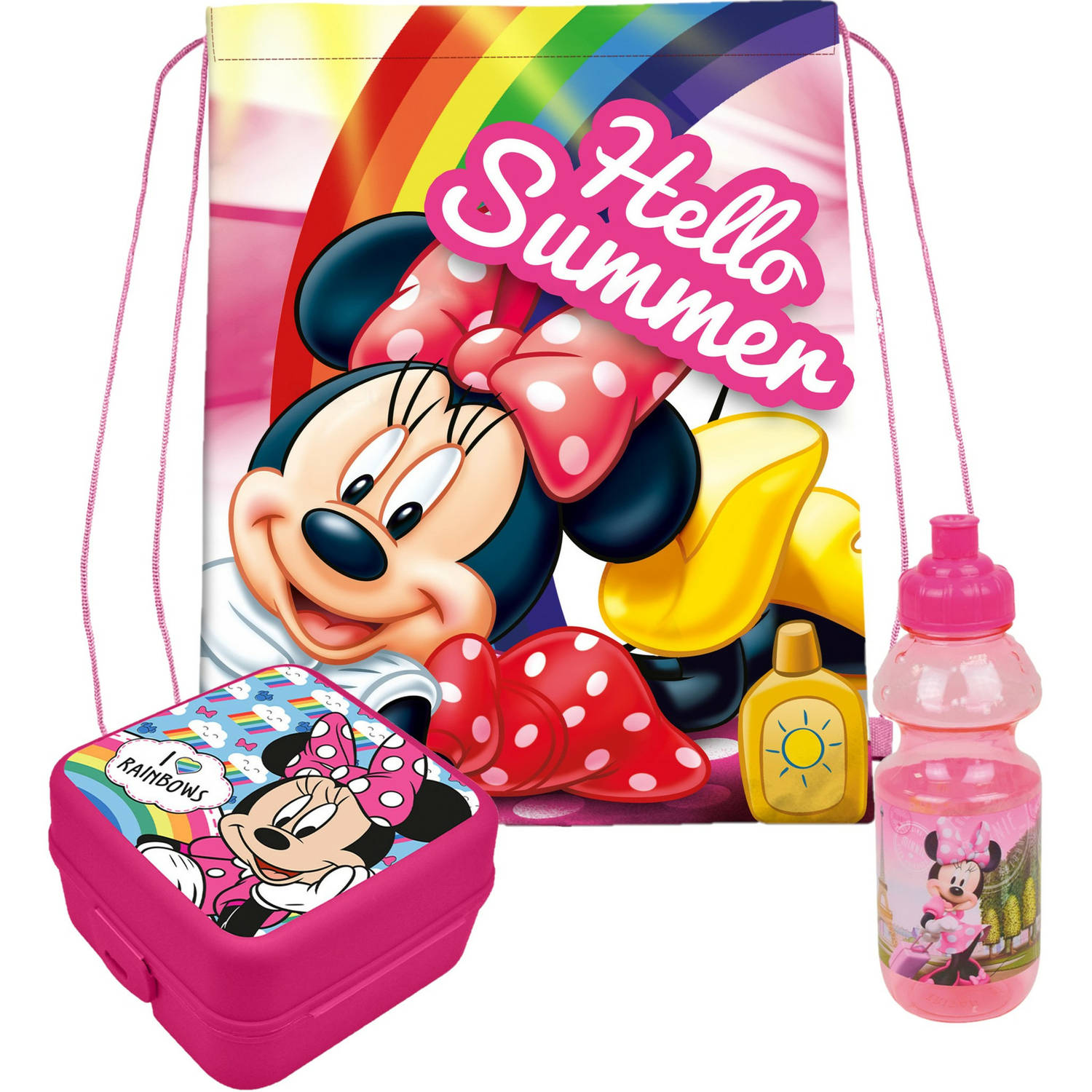 Disney Minnie Mouse lunchbox set voor kinderen 3-delig roze incl. gymtas-schooltas Lunchboxen