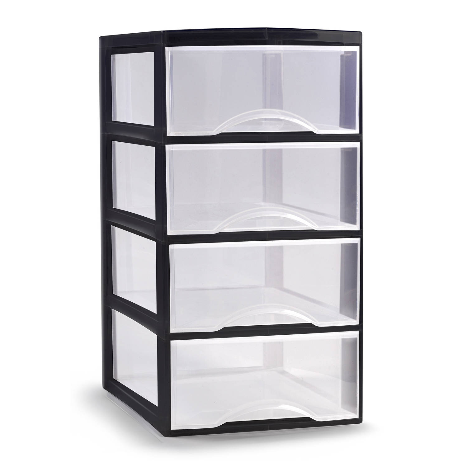 Plasticforte Ladeblokje/bureau organizer met 4x lades - transparant/zwart - L26 x B36 x H49 cm