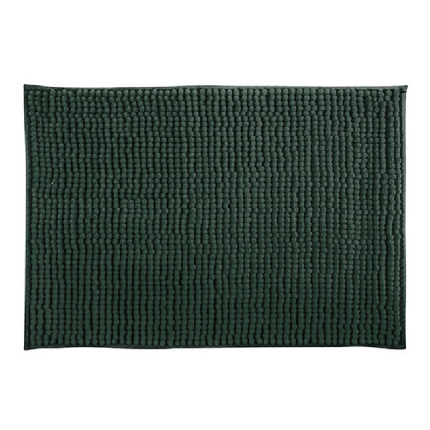 MSV Badkamerkleed/badmat tapijtje voor op de vloer - donkergroen - 50 x 80 cm - Microvezel - anti slip
