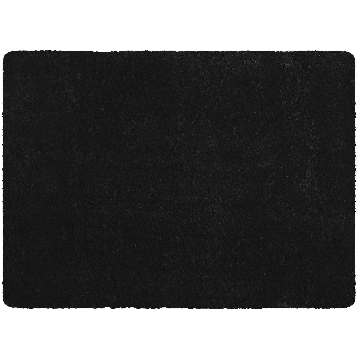 MSV Badkamerkleedje-badmat tapijt voor de vloer zwart 50 x 70 cm langharig Badmatjes