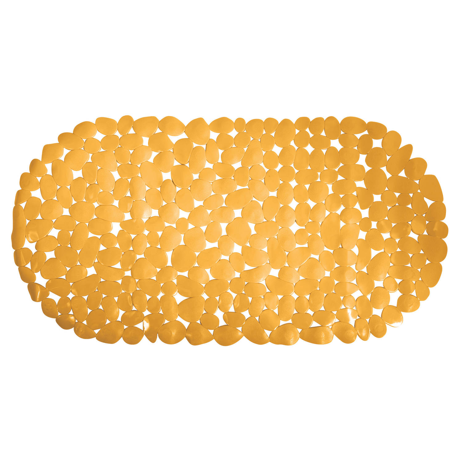 MSV Douche/bad anti-slip mat - badkamer - pvc - saffraan geel - 35 x 68 cm - zuignappen - steentjes motief