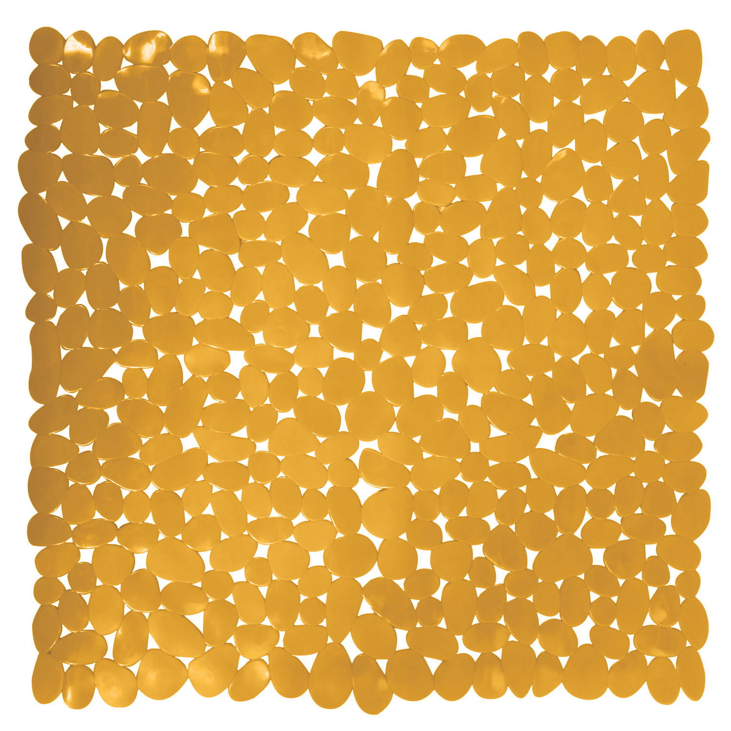 MSV Douche/bad anti-slip mat - badkamer - pvc - saffraan geel - 53 x 53 cm - zuignappen - steentjes motief