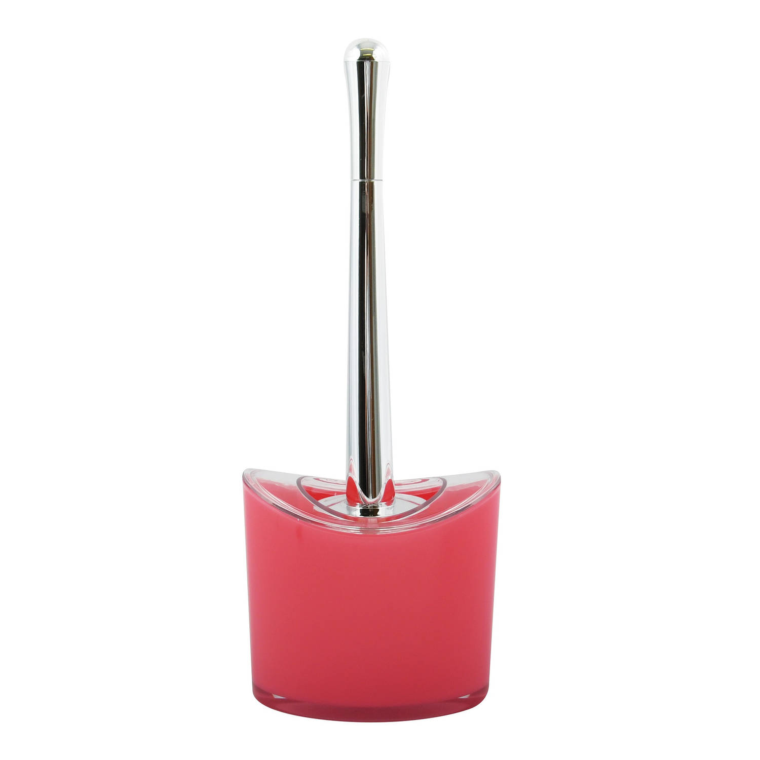 MSV Toiletborstel in houder/wc-borstel Aveiro - PS kunststof/rvs - fuchsia roze/zilver - 37 x 14 cm