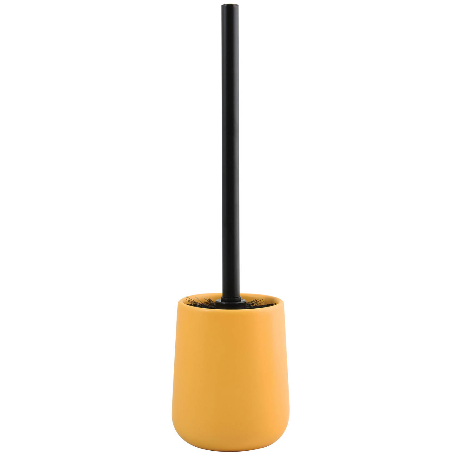 MSV Toiletborstel in houder/wc-borstel Malmo - keramiek/rvs - saffraan geel/zwart - 39 x 10 cm